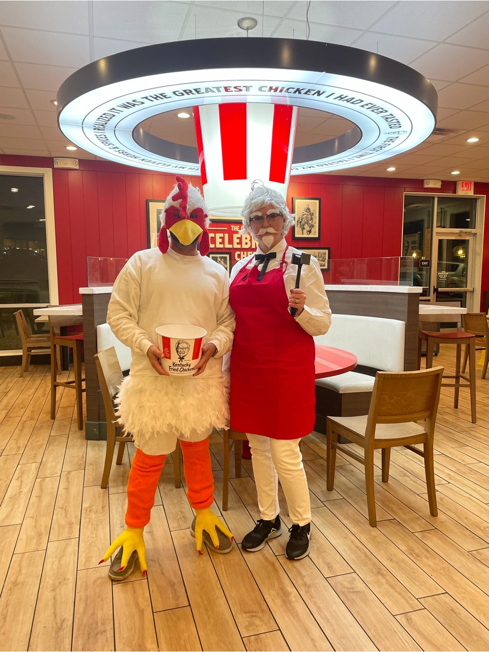 Couple’s Colonel Sanders and Chicken Homemade Halloween Costume